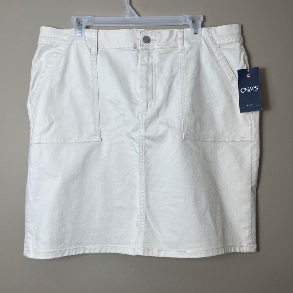 Chaps Denim Cream White Utility Pencil Skirt Size 16 NWT Coastal Minimalist Chic